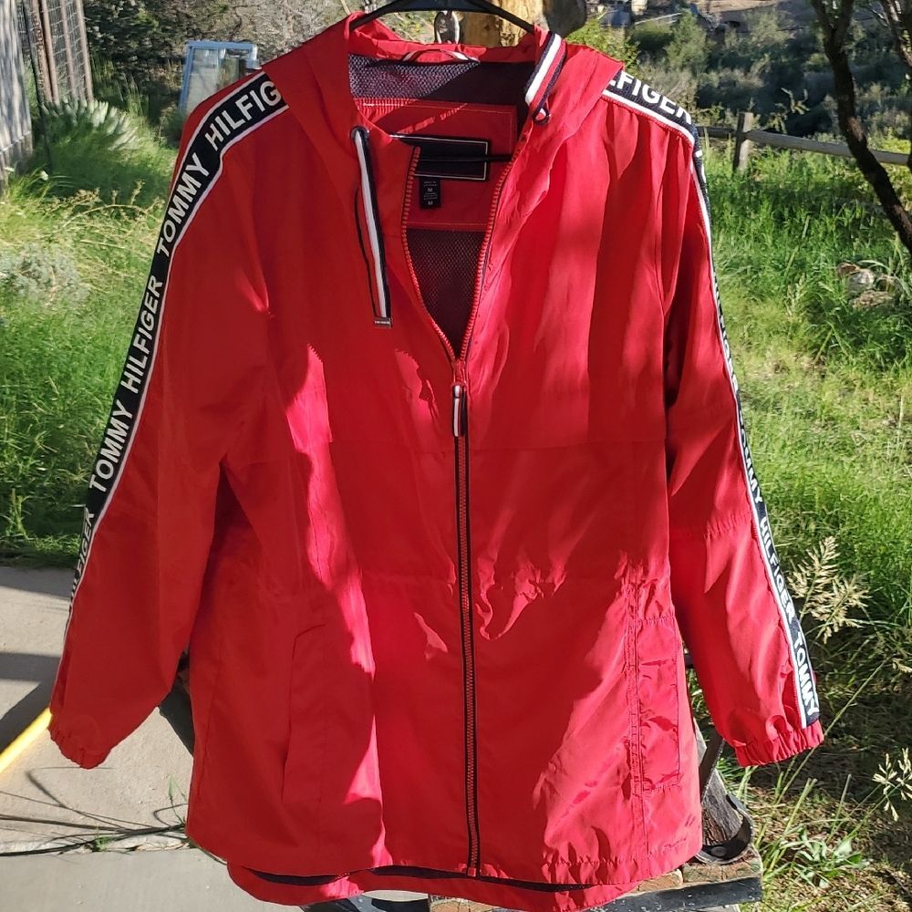 Tommy Hilfiger Red Windbreaker Jacket - Athletic Streetwear Style
